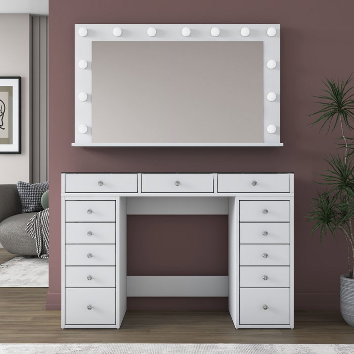 Hanah Home Mesa de Maquillaje Blanca con Espejo de 13 Focos